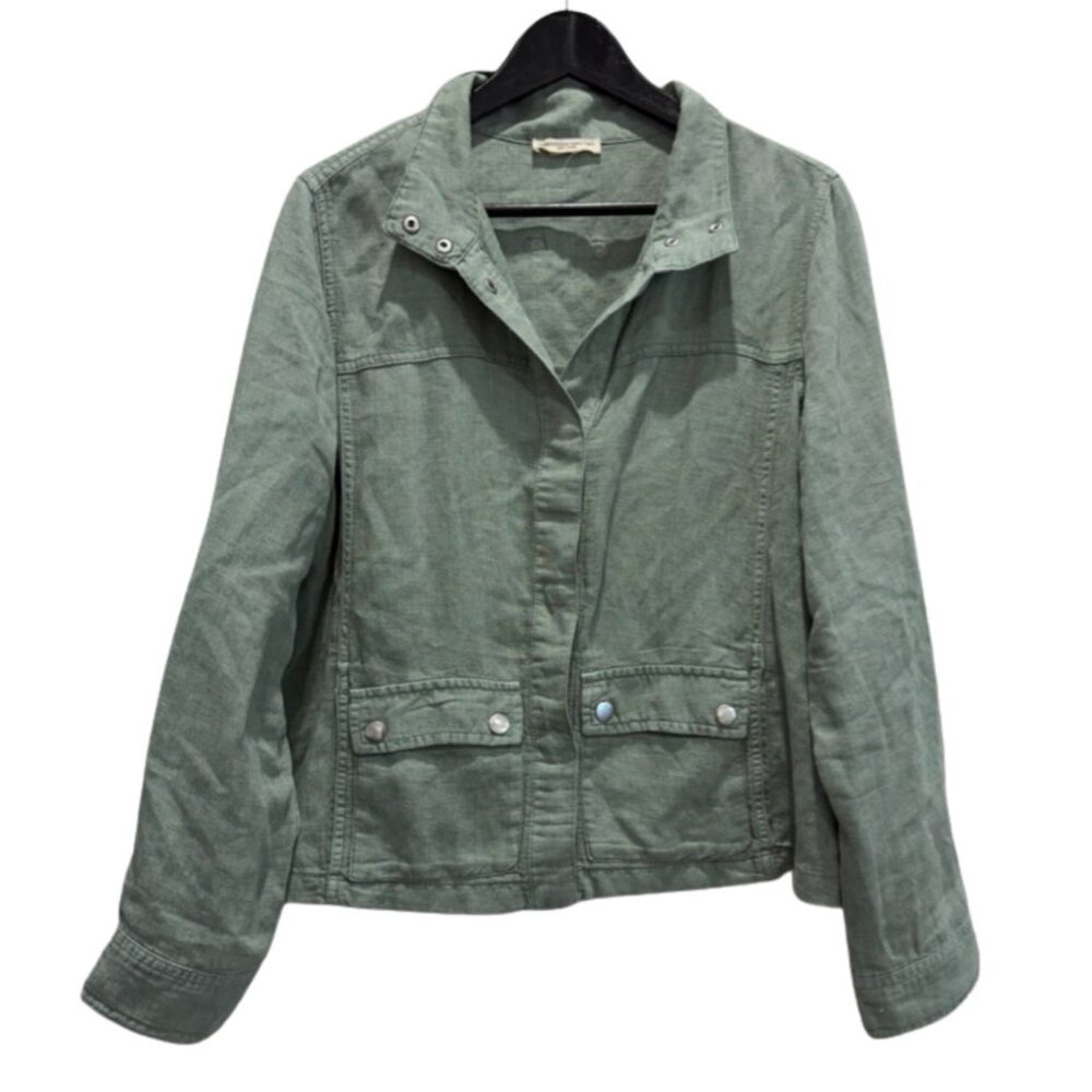 Christian Siriano Linen Lyocell Blend Military Moto Jacket Green Olive Size M/L